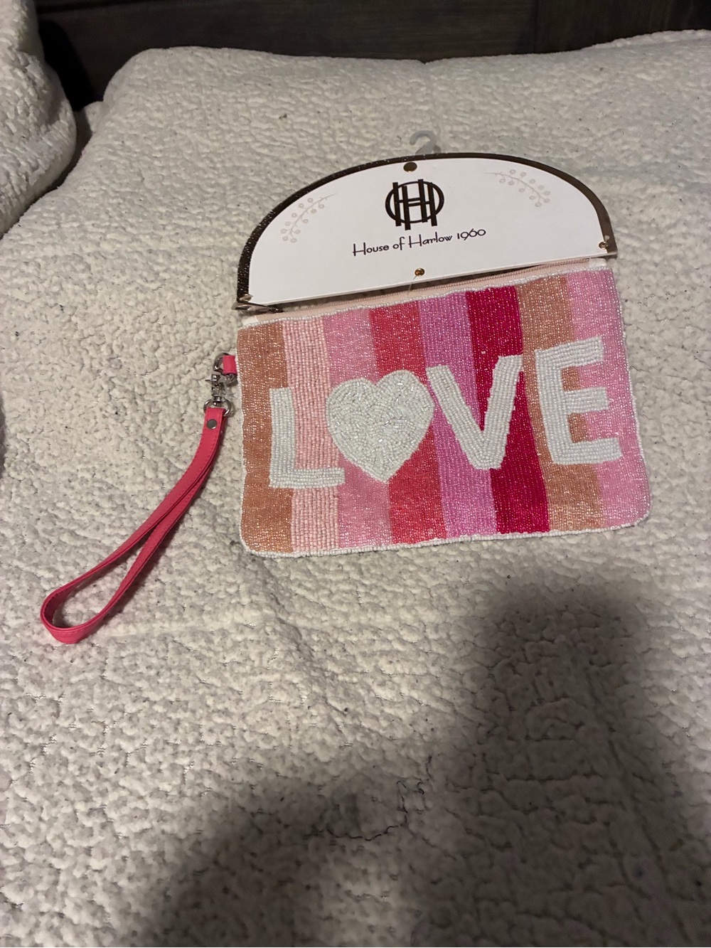 House of Harlow 1960 Pink Multi-Stripe LOVE Beaded Wristlet, new with tags